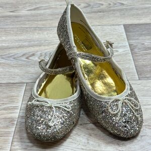 J Crew Kids Gold Sparkle Mary Janes Size 3 Ballet Flat EUC D193 Holiday Party